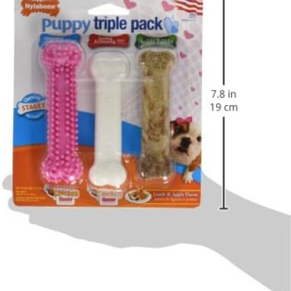 Puppy Chew Toys & Natural Treat Triple Pack, Pink, Chicken & Bacon Flavor, Small - Picture 3 of 12